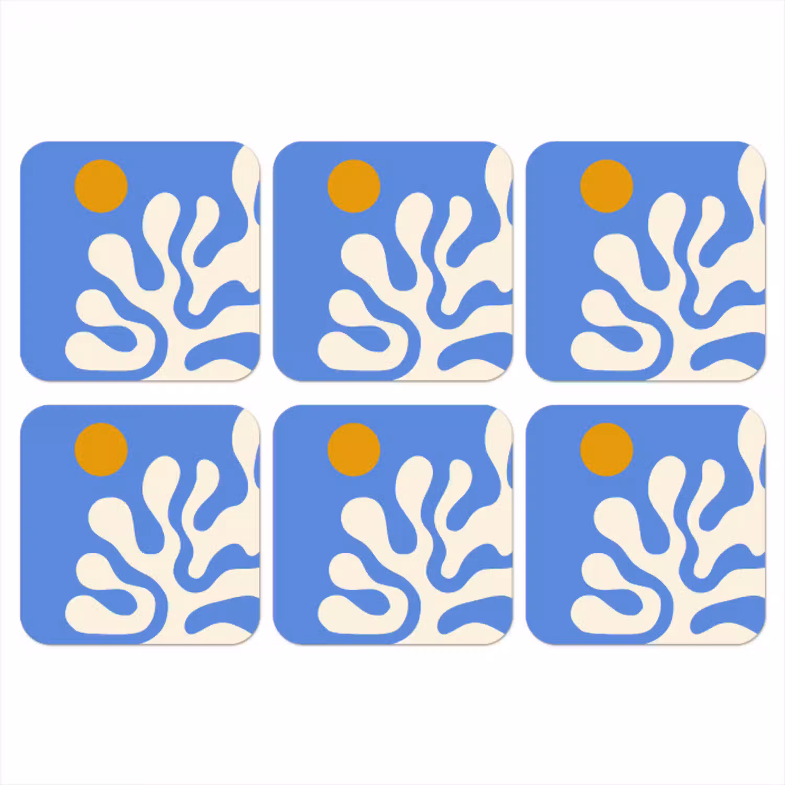 Minimalistisch - Organisch patroon - Blauw onderzetter kurk middel -3d