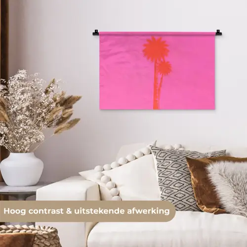 Palmbomen - Modern - Roze Wandkleed katoen klein -sfeer1