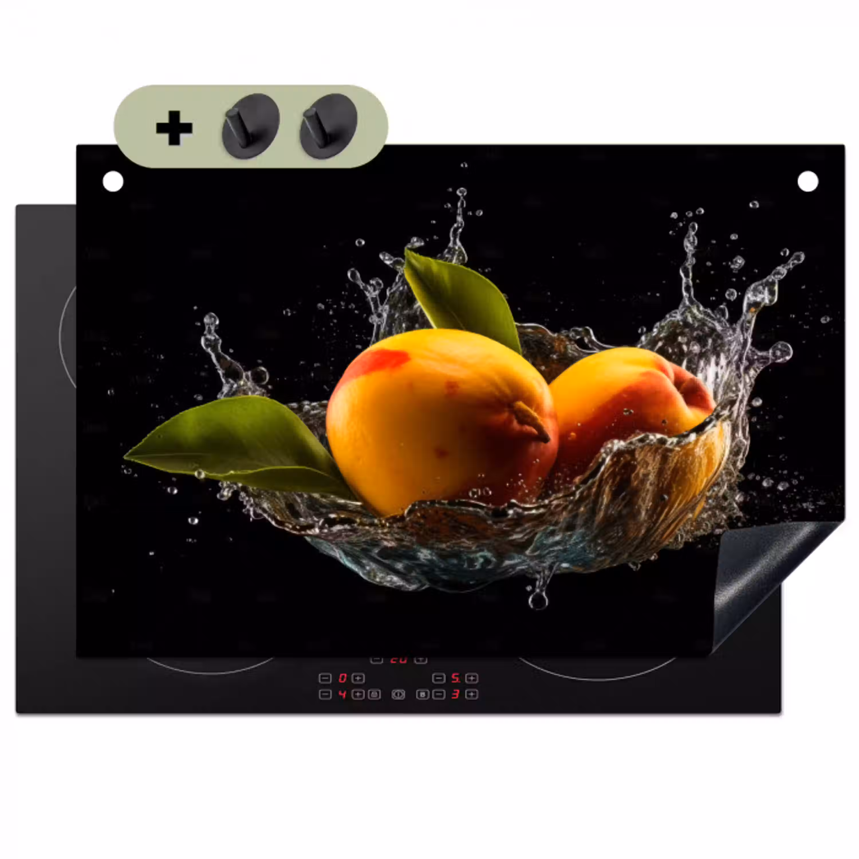 Mango - Fruit - Water - Zwart - Bladeren Inductie beschemer met haakjes klein -3d