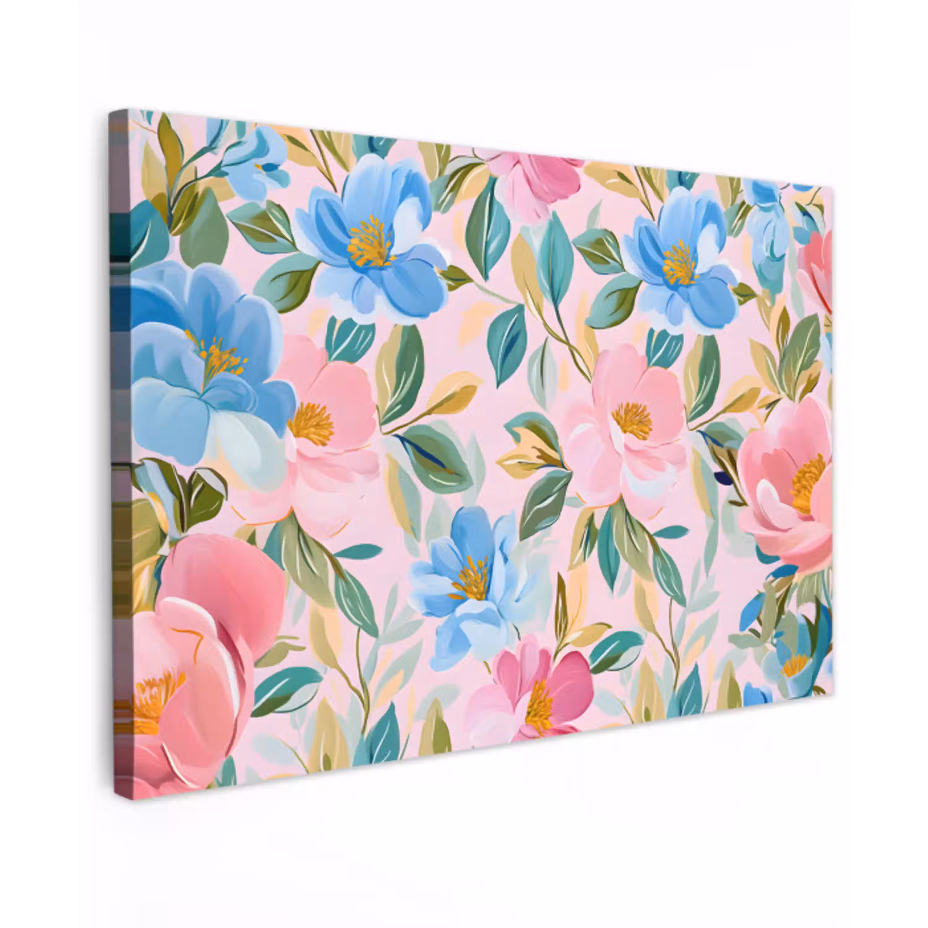 Blauw - Roze - Bloemen Tuinposter op houten frame 2 cm dik klein -3d