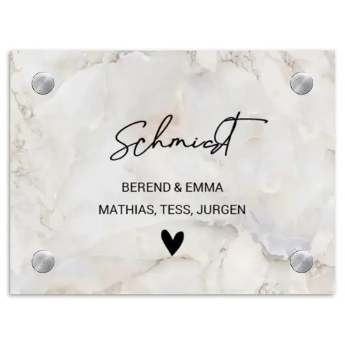 Beige marmer - Sierlijk Naambord Rechthoek middel -3d