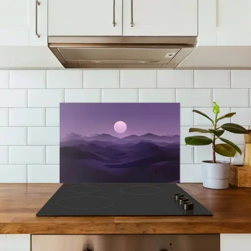 Heuvels - Paars - Mist - Zon keuken achterwand spatscherm klein -sfeer2