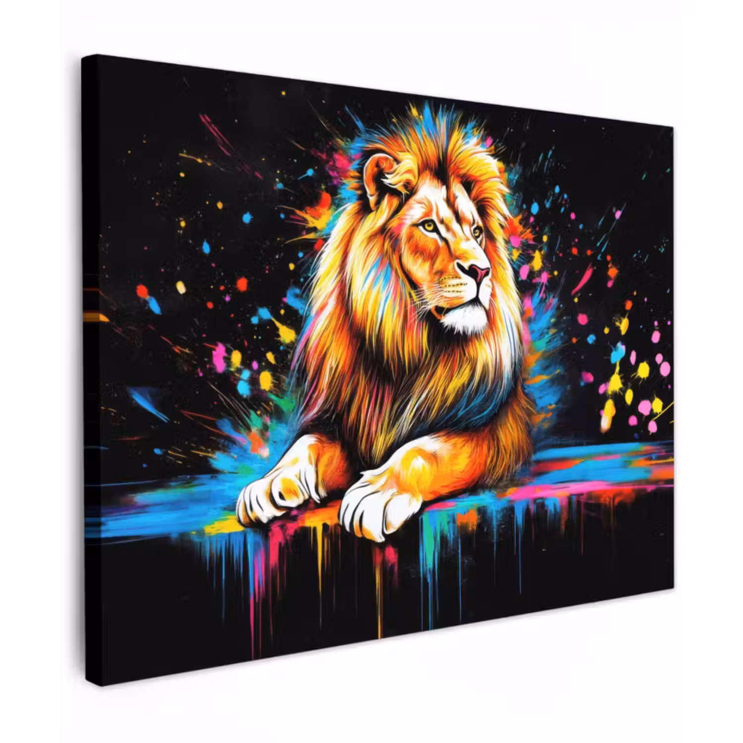 Canvas schilderij - Leeuw - Kleurrijk - Spetters