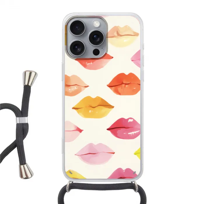 Lippen - Kleurrijk - Glanzend Hoesje iPhone 16 Pro Max met koord klein -3d