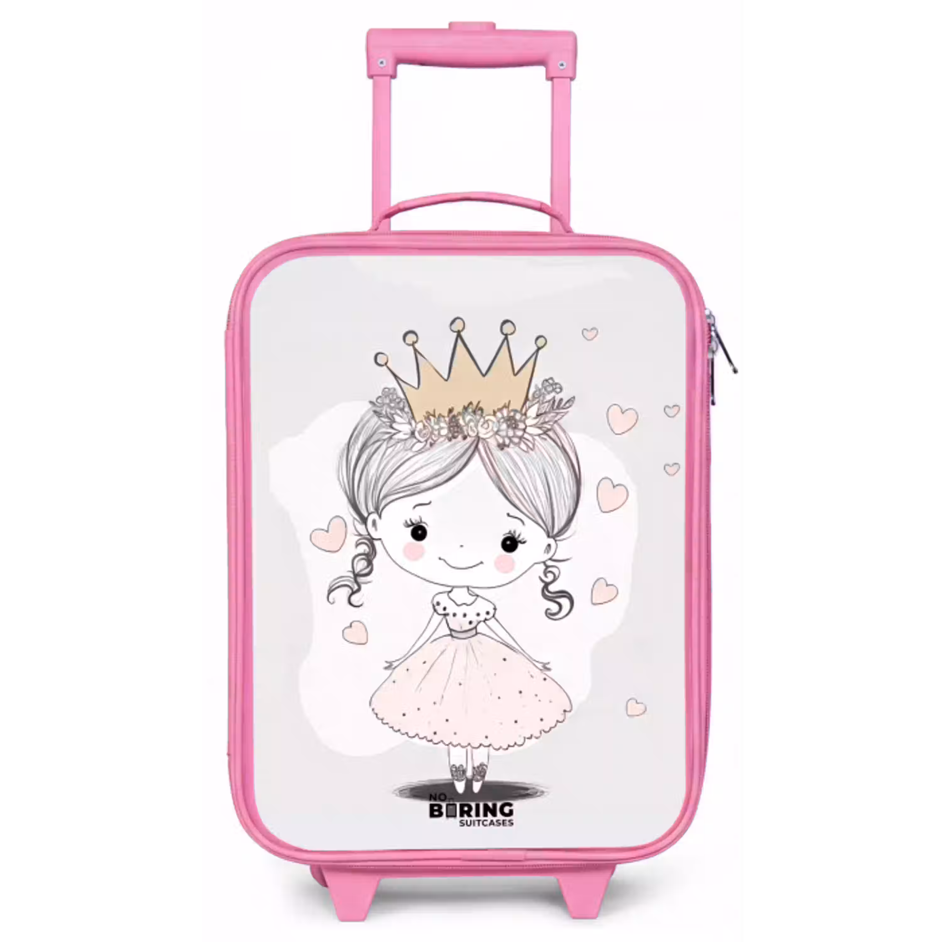 Prinses met kroon en roze hartjes Kinderkoffer - Roze klein -zz3dotto