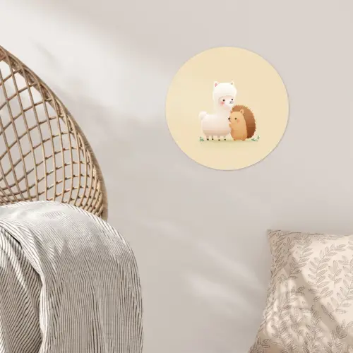 Alpaca - Egel - Bruin - Knuffelen Wandcirkel behangsticker klein -sfeer4