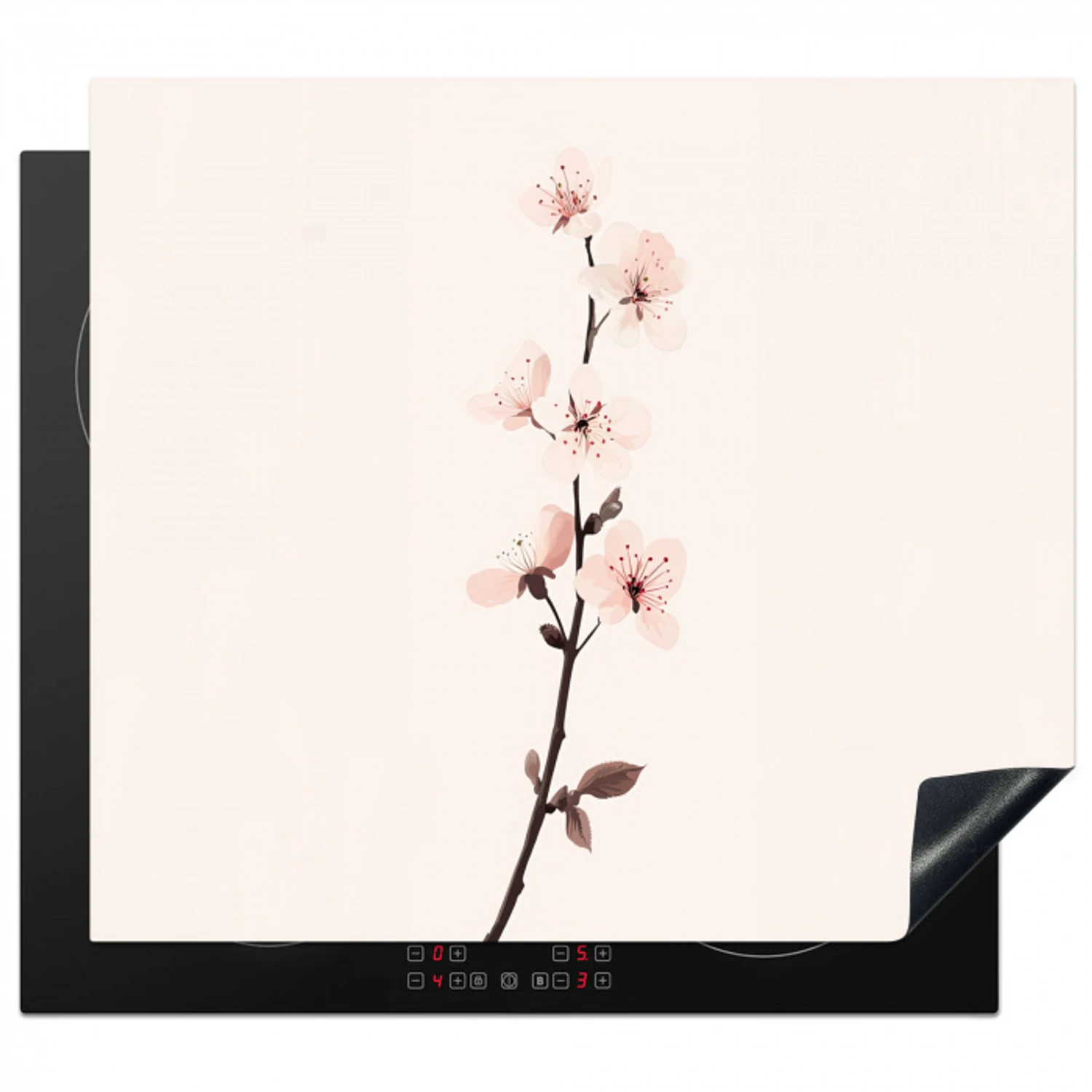 Minimalistisch - Bloesem - Tak - Roze Inductie beschermer vinyl 3mm middel -3d