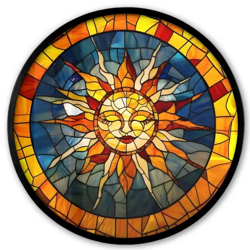 Mozaïek - Zon - Geel - Cirkel Fotolijst rond zonder passe partout klein -3d