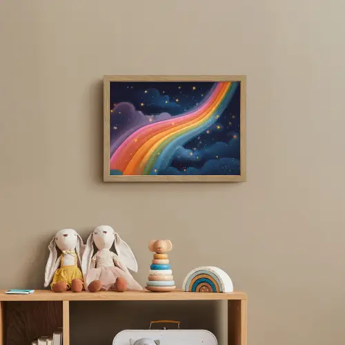 Regenboog - Sterrenhemel - Kleurrijk Light Box met batterij (Wandlamp kind) middel -sfeer2_kind