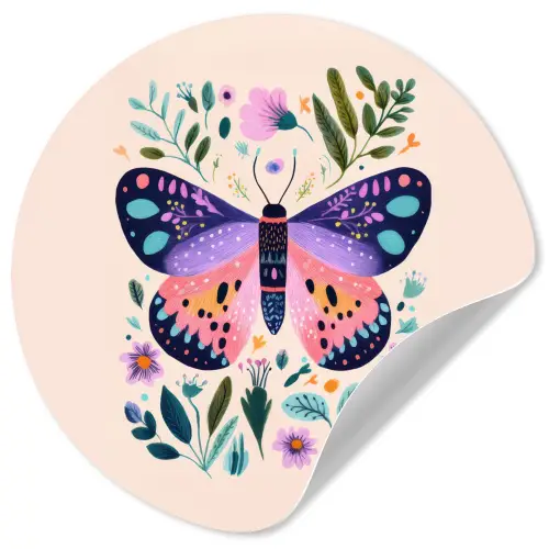 Bloemen - Bladeren - Vlinder - Kleurrijk Wandcirkel behangsticker klein -3d
