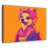 Kimono - Hondje - Bloemenkroon - Oranje Textielframe - compleet frame klein -3d