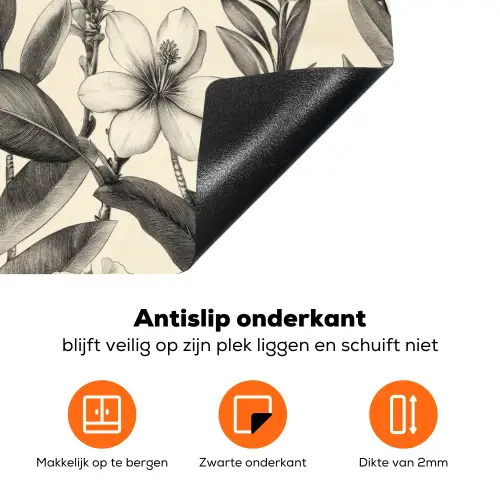 Klassiek - Botanisch - Zwart - Beige Inductie beschermer vinyl 3mm klein 276 -zzzzzzz-td-onderkant