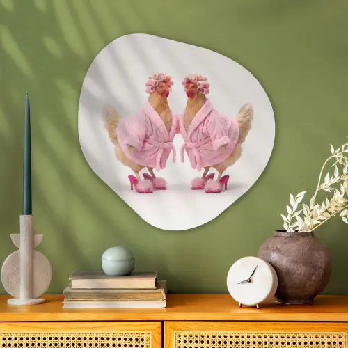 Kippen - Badjas - Krukspelden - Hakken Wandcirkel Organisch Aluminium middel -sfeer2