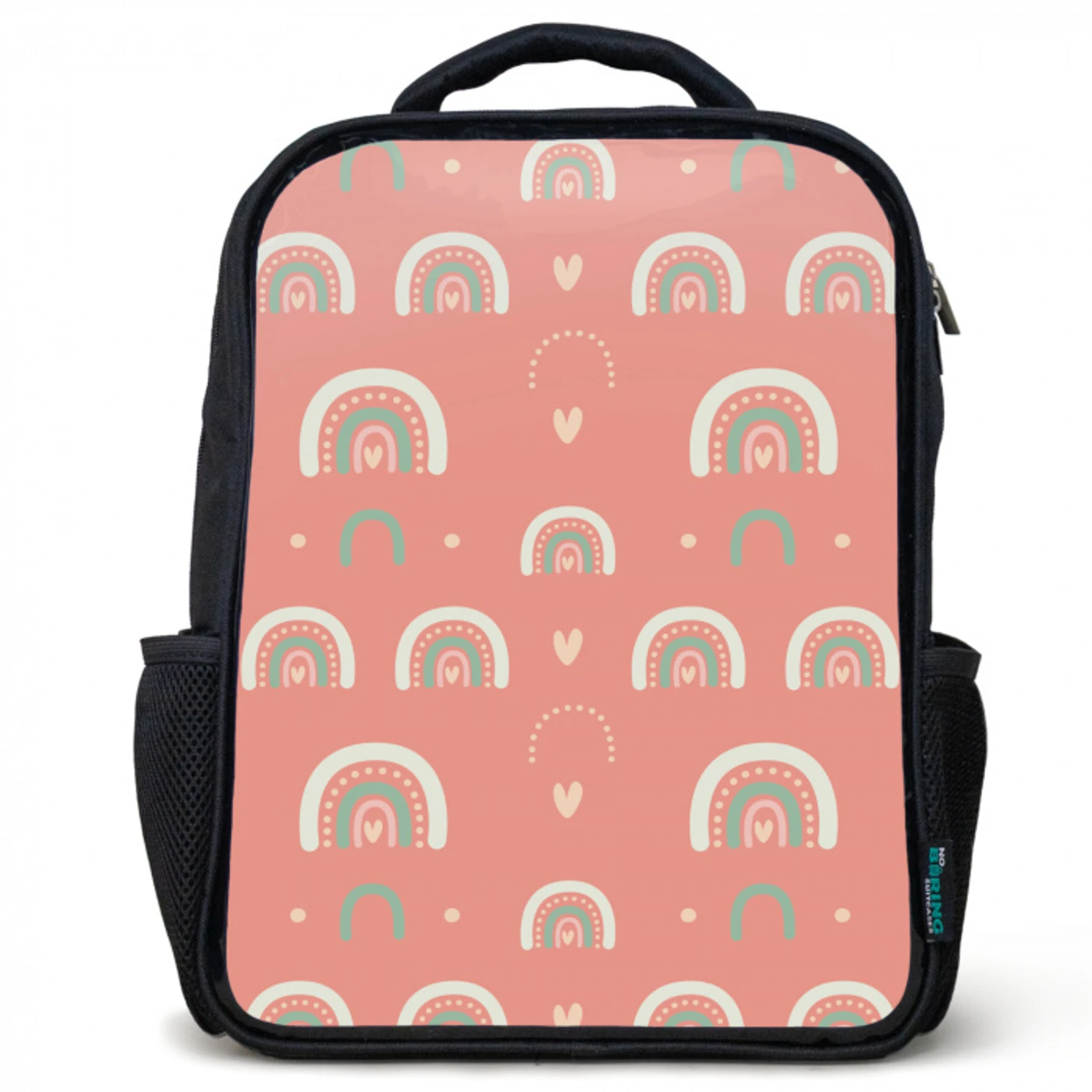 Regenboog - Hartjes - Patronen - Girl - Roze - Kinderen Rugzak - Zwart middel -3d