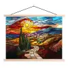 Mozaïek - Zon - Landschap - Dorp textielposter latten blank klein -3d