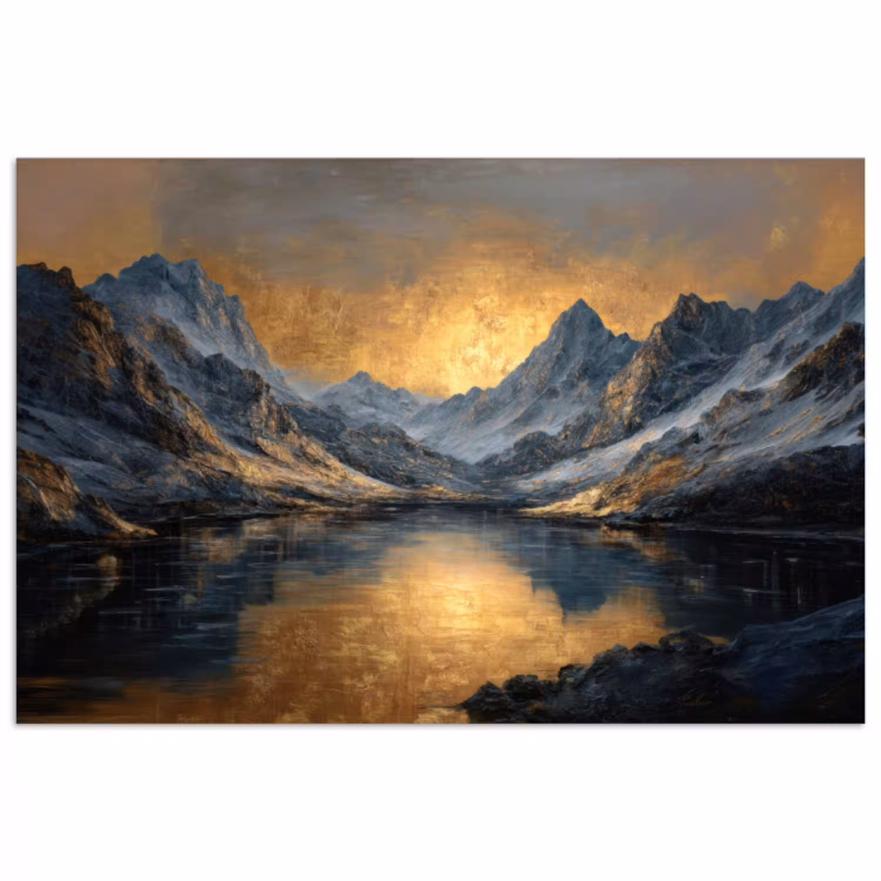 Berglandschap met Gouden Zonsondergang poster papier klein -3d