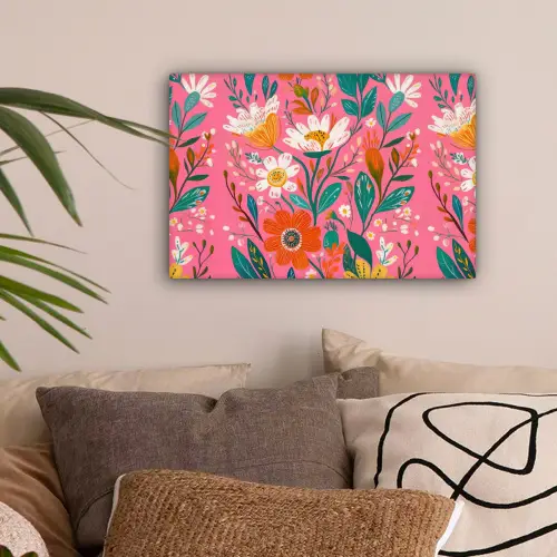 Roze - Bloemen - Wit - Oranje canvas 2cm klein -sfeer1