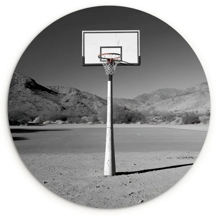 Basketbalpaal - Landschap - Zand - Wit Wandcirkel kunststof plaat 5mm dik klein -3d