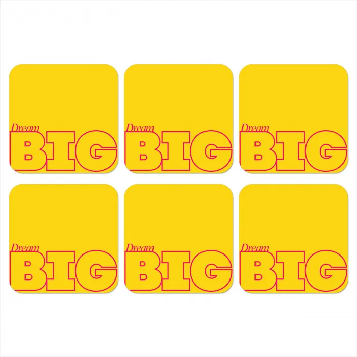 Dream big - Geel - Grafisch onderzetter kurk middel -3d