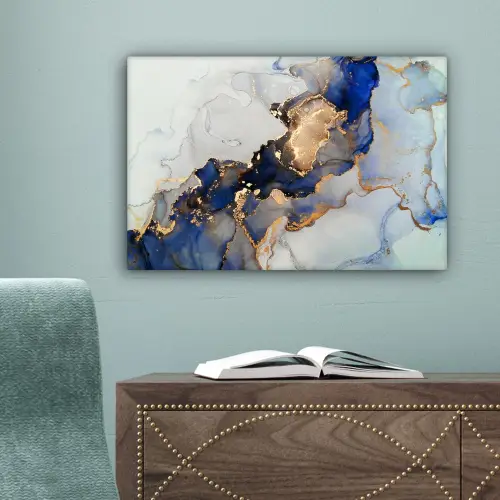 Marmer - Blauw - Goud canvas 2cm klein -sfeer4