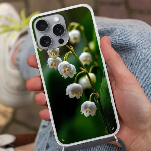 Bloemen - Wit - Bladeren - Lelietjes Hoesje iPhone 16 Pro Max met koord klein -sfeer3
