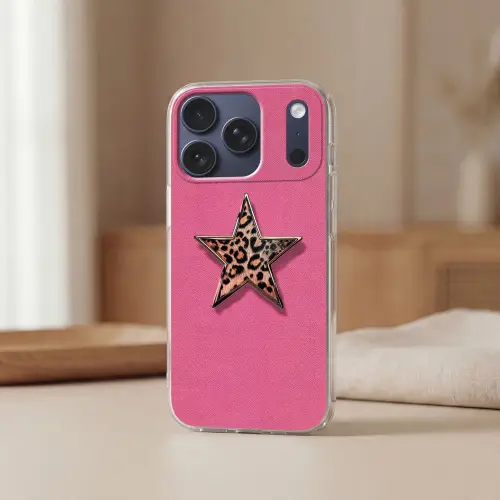Ster - Luipaard - Print - Roze Telefoonhoesje iPhone 17 Pro klein -sfeer2