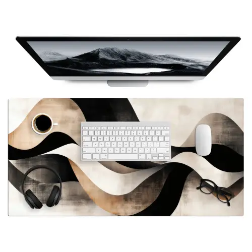 Abstract - Golven - Zwart - Verweerd Muismat XXL klein -3d