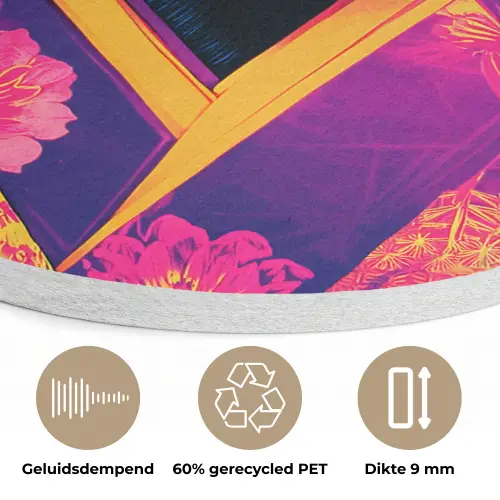Aap - Kimono - Bloemen - Hoofdtooi Akoestische PET Vilt - Rond klein -closeup_NL