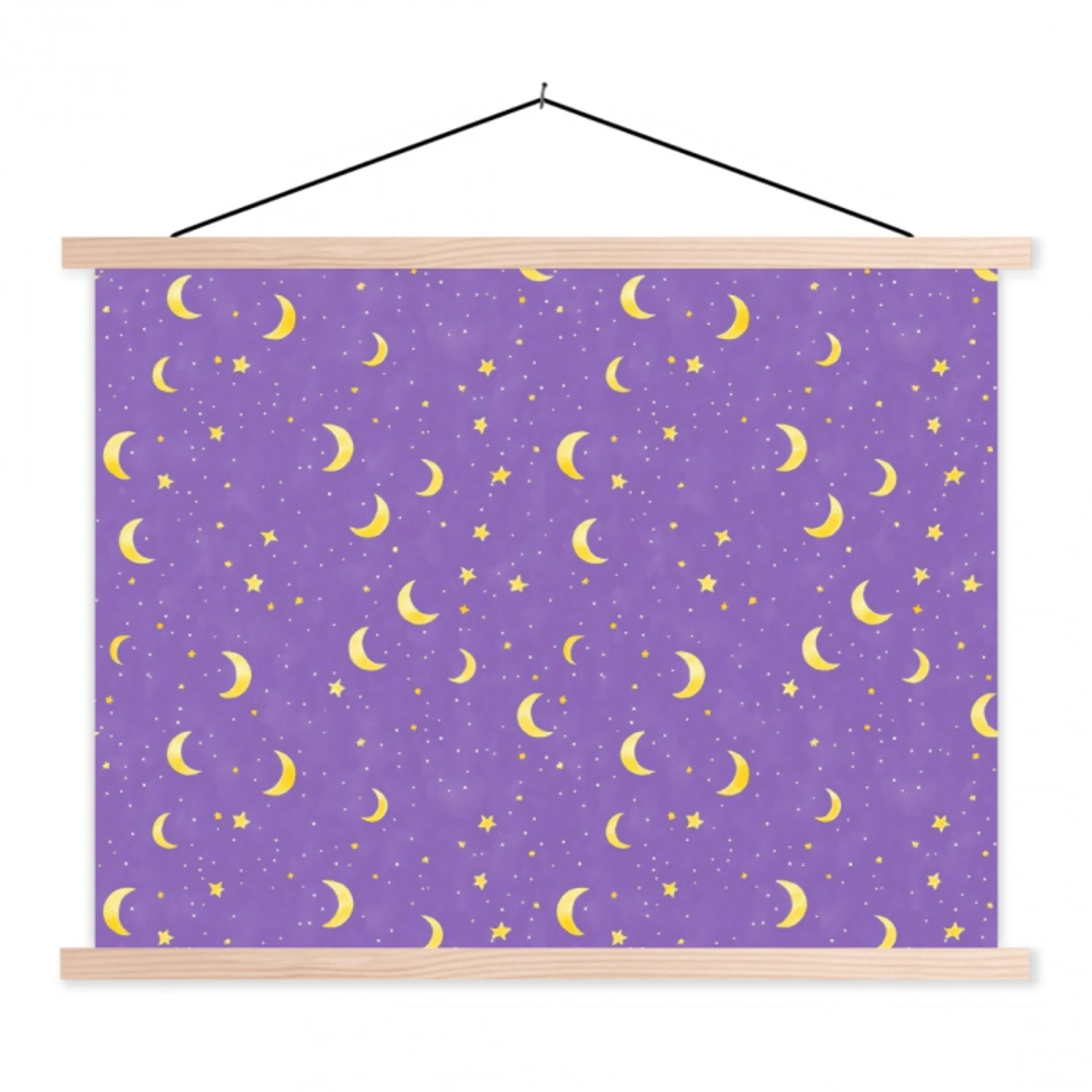 Manen - Sterren - Paars textielposter latten blank klein 122 -3d