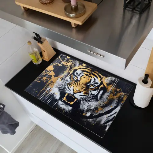 Tijger - Verfspatten - Goud Inductie beschemer met haakjes klein -sfeer1