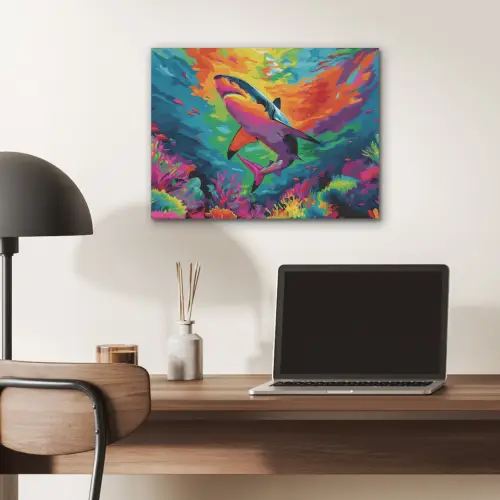 Haai - Koraalrif - Abstract - Kleurrijk PET vilt klein -sfeer5