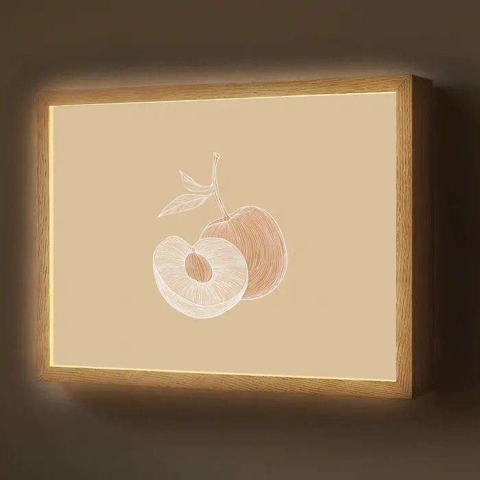 Perzik - Lijntekening - Pit - Beige Light Box met batterij (Wandlamp) middel -z3d_website