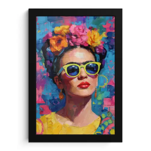 Vrolijk portret - Vrouw - Bloemenkroon fotolijst zwart zonder passe partout klein -3d