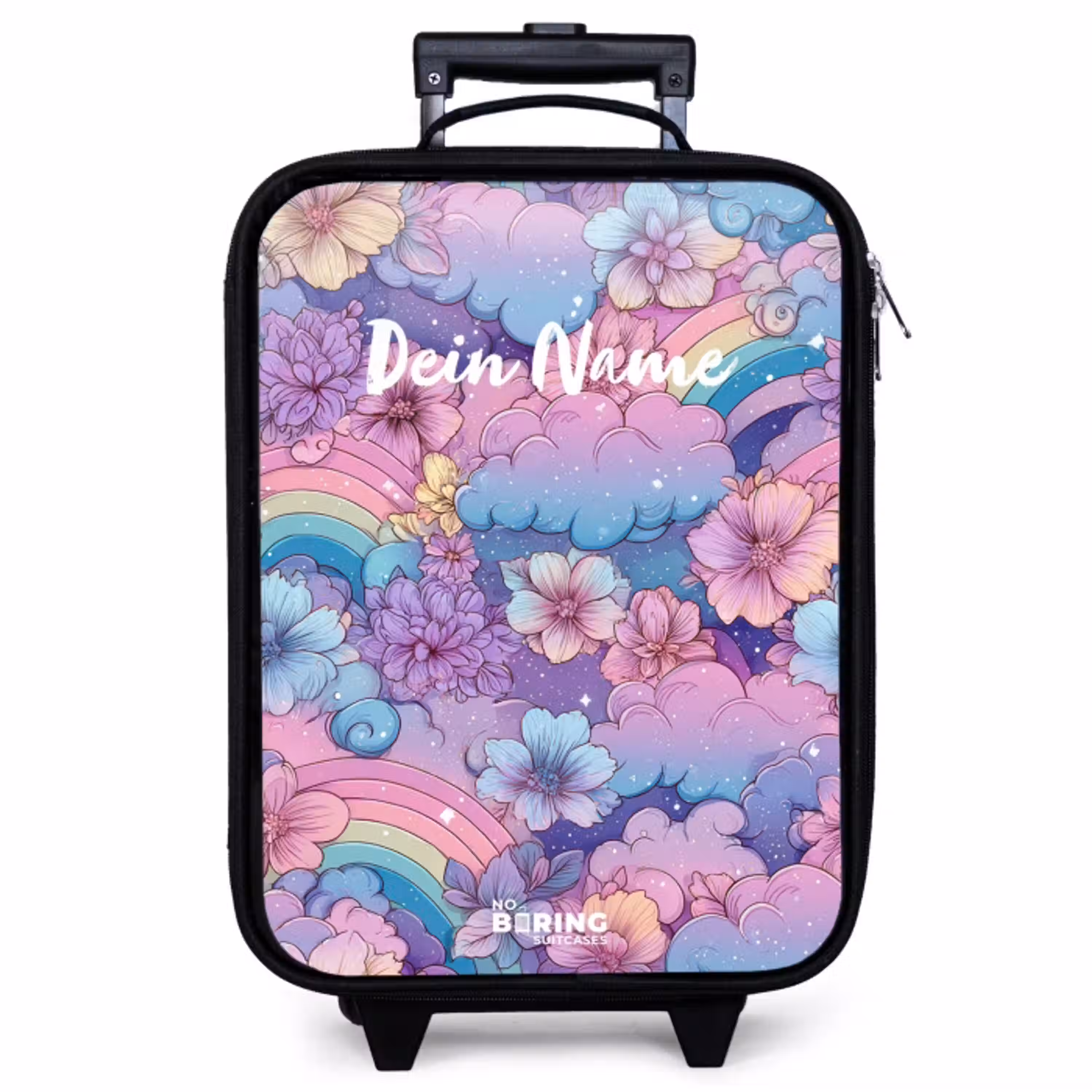 Illustratie van wolken, regenbogen en bloemen Kinderkoffer - Zwart klein -zzz_website3d