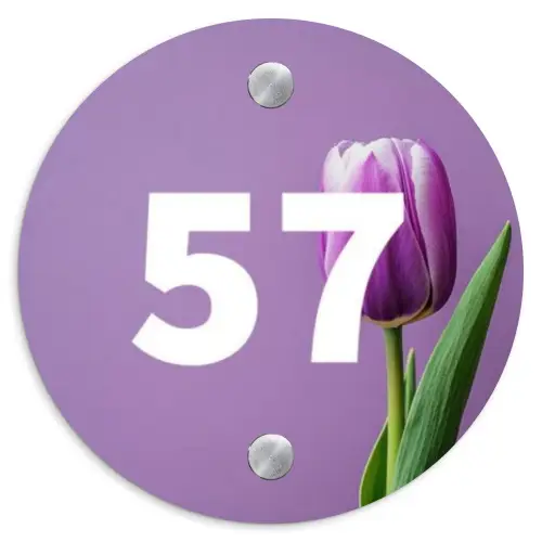 Paarse tulp - Traditioneel Naambord Rond klein -3d