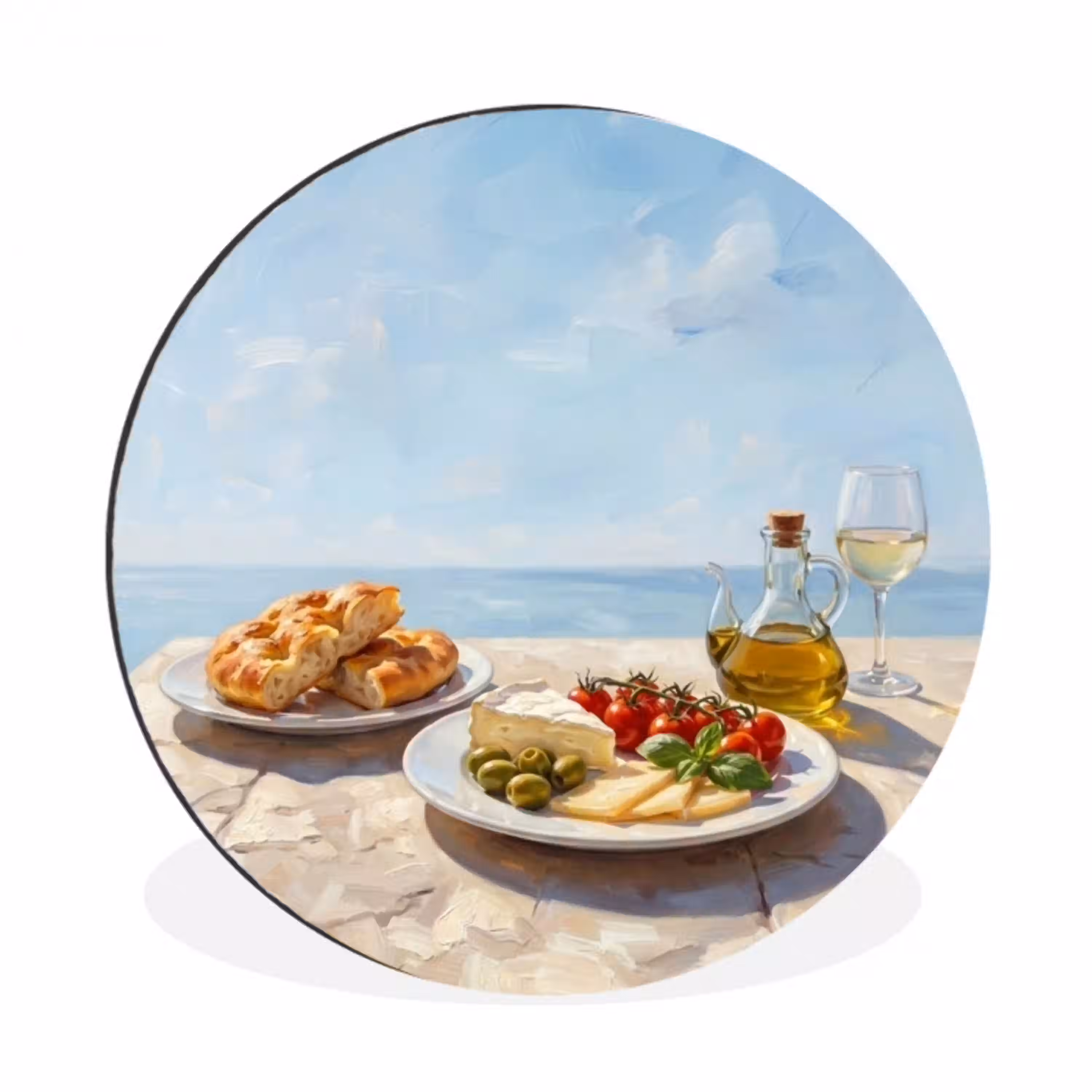 Eten - Middellandse Zee - Natuur - Geschilderd Wandcirkel aluminium klein -3d