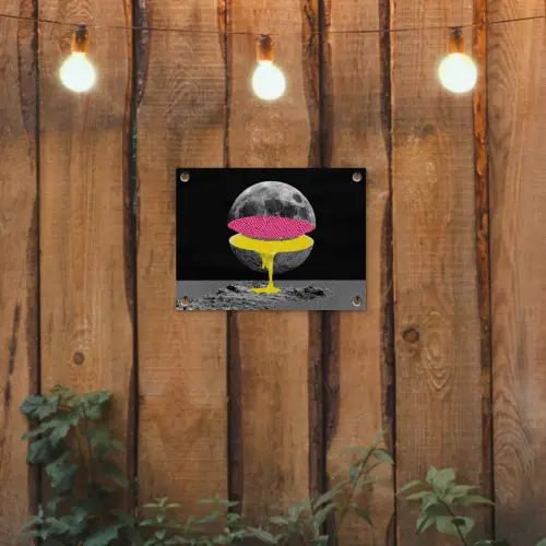 Maan - Geel - Roze - Zwart tuinposter los doek klein -sfeer1