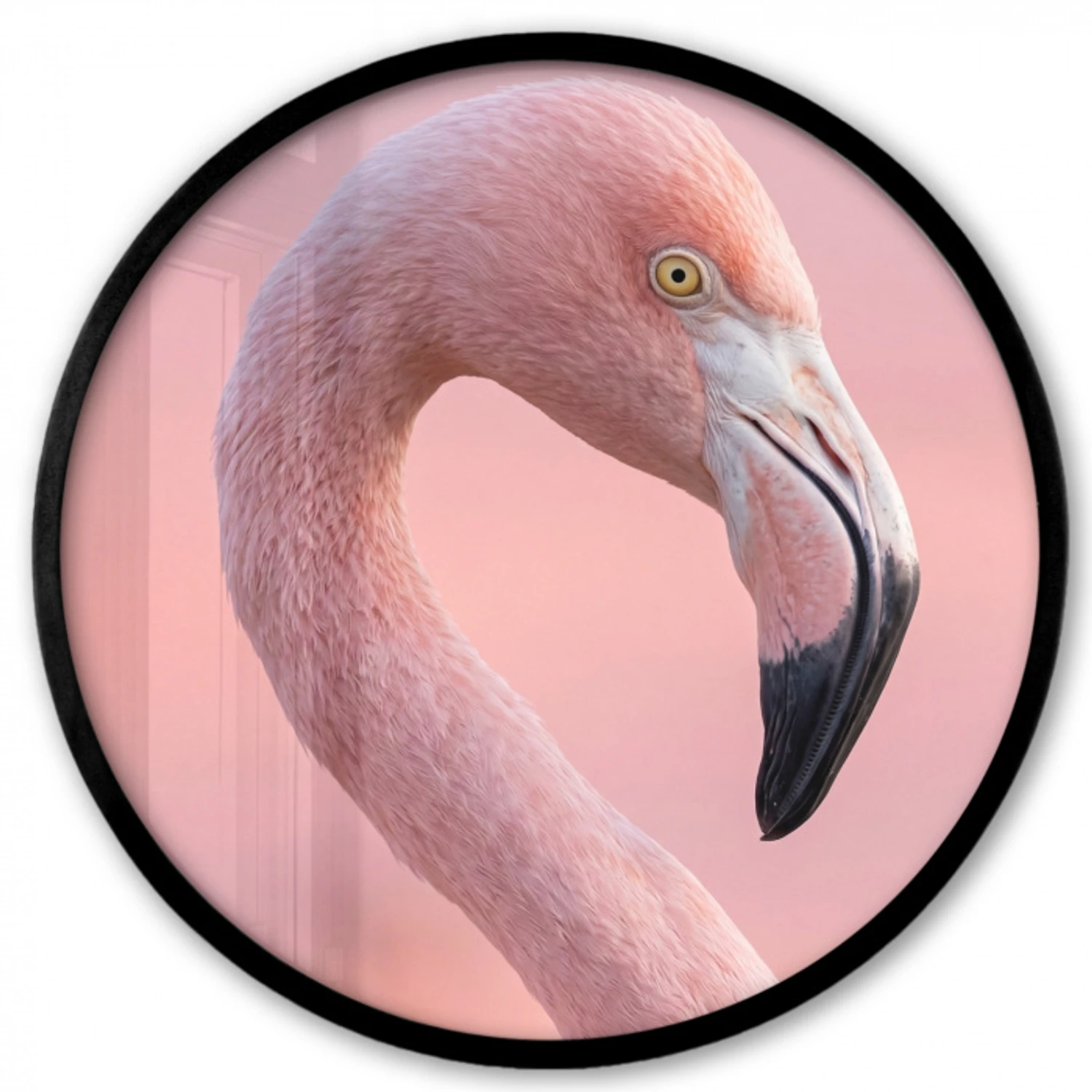 Flamingo - Portret - Roze Fotolijst rond zonder passe partout klein -3d