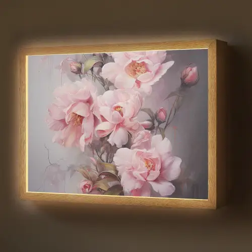 Rozen - Bloemen - Roze - Kunst - Watercolor Light Box met batterij (Wandlamp) middel -z3d_website
