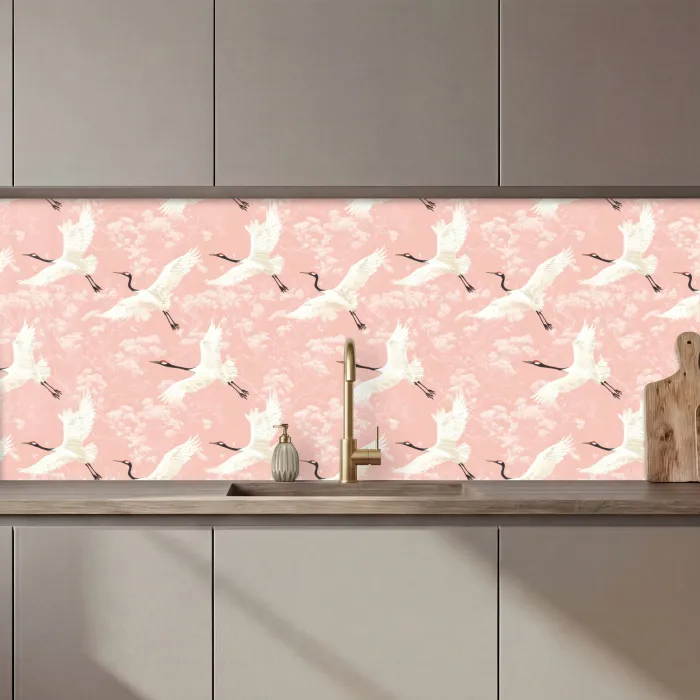 Kraanvogels - Bloesem - Roze keuken achterwand 2 middel 871 zz_3dshopping