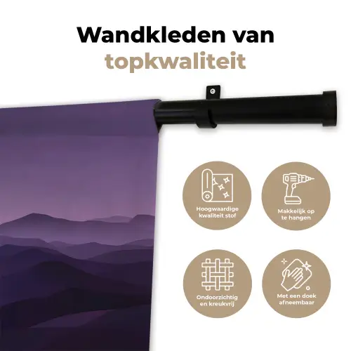 Heuvels - Paars - Mist - Zon Wandkleed katoen klein -sfeer2