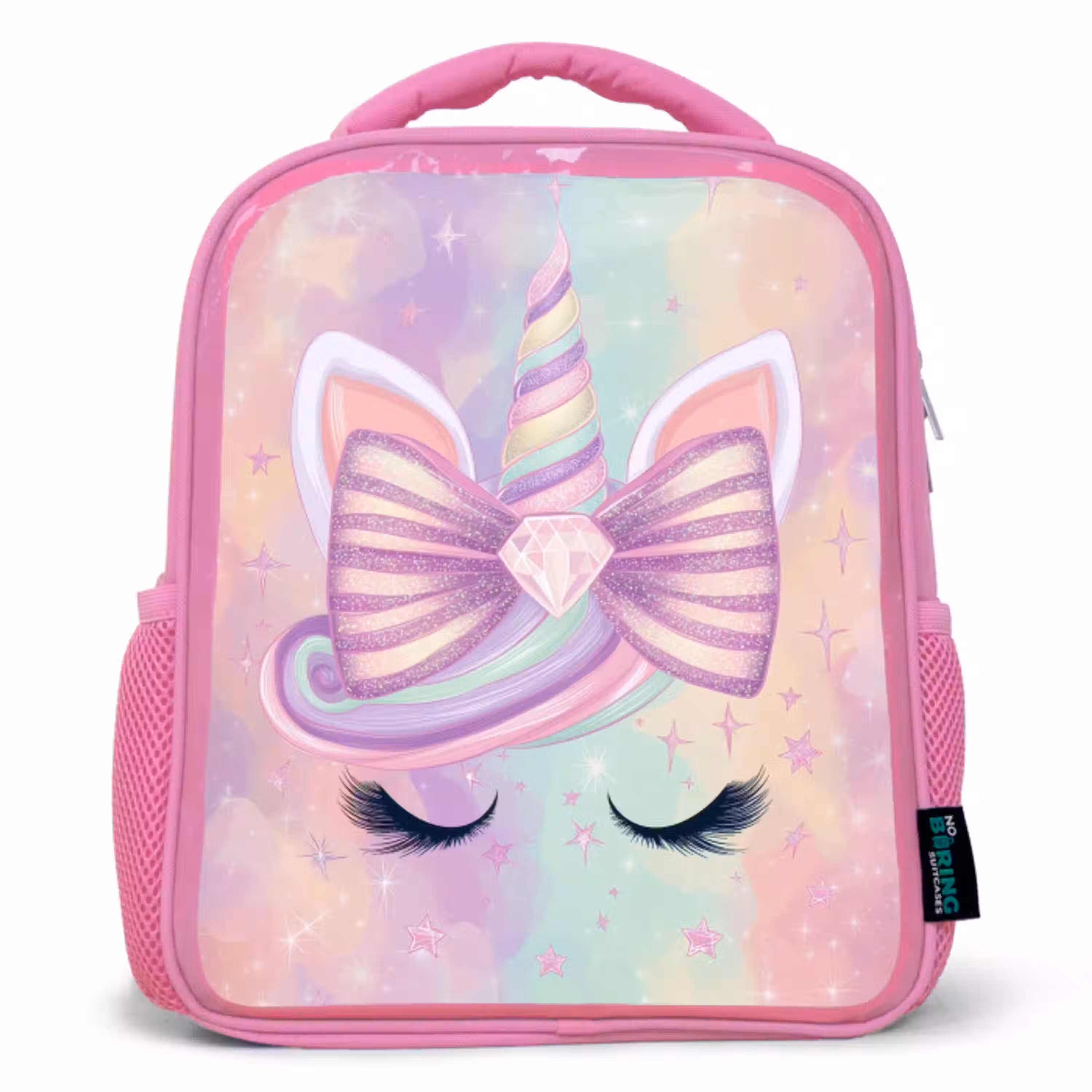 Eenhoorn - Glitters - Regenboog - Pastel Kinderrugzak - Roze middel -3d