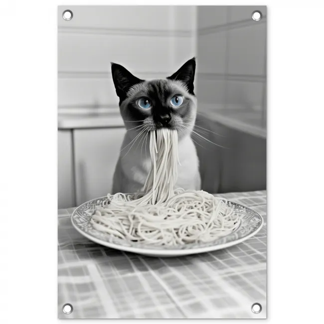 Kat - Siamees - Zwart Wit - Schattig - Dieren tuinposter los doek klein -3d