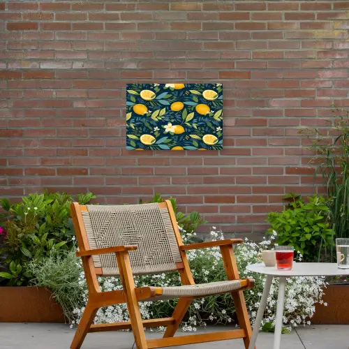 Bloemen - Bladeren - Citroenen - Blauw Tuinposter op houten frame 2 cm dik klein 845 -sfeer3