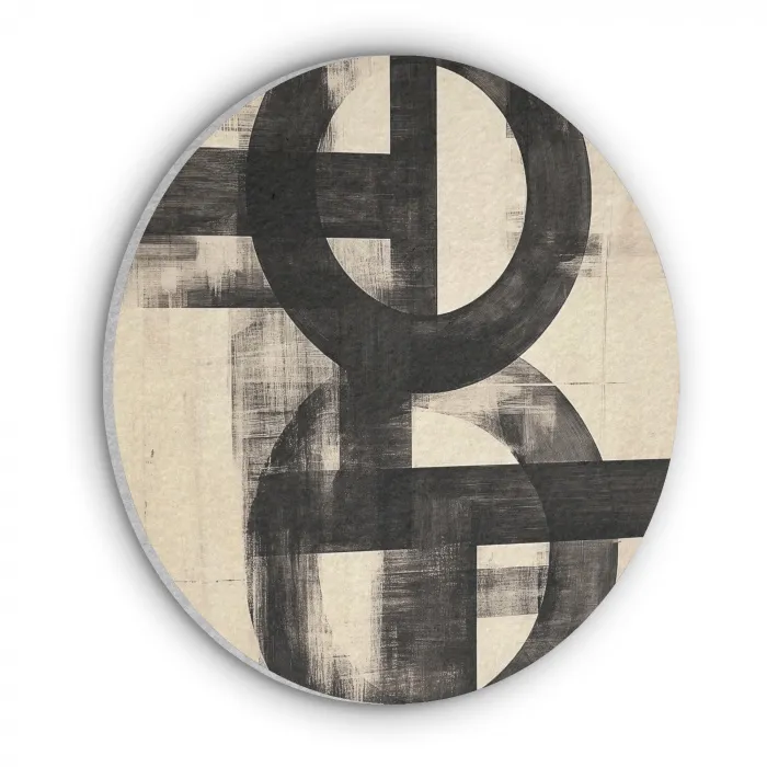 Cirkels - Balken - Zwart - Abstract Akoestische PET Vilt - Rond klein -3d