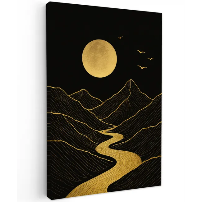 Rivier - Goud - Maan - Vogels Tuinposter op houten frame 2 cm dik klein -3d