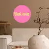 Roze - Groene Bonjour - art-deco Wandcirkel behangsticker klein -sfeer1