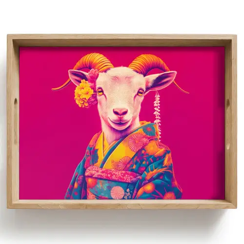 Geit - Hoorns - Kimono - Kleurrijk Dienblad Rechthoek middel -z3d_shopping