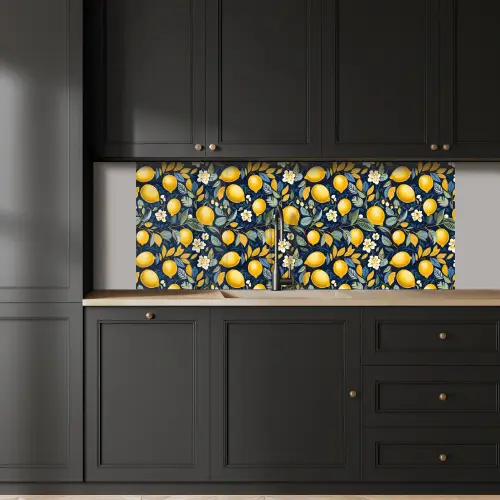 Citroenen - Bloemen - Bladeren - Blauw keuken achterwand 2 middel 871 -sfeer1