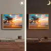 Palm - Zonsondergang - Horizon - Strand - Zee - Tropisch Light Box met batterij (Wandlamp) middel -sfeer3